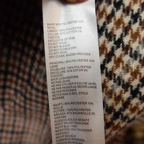 Tweed Houndstooth Car Coat Mens Small Beige Check Corduroy Collared BOOHOO MAN - Picture 12 of 14